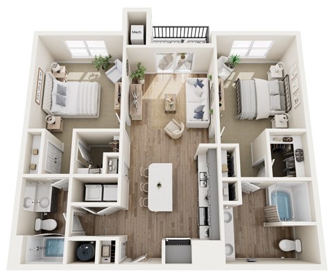 a 3d floor plan of a house with a bedroom and a kitchen